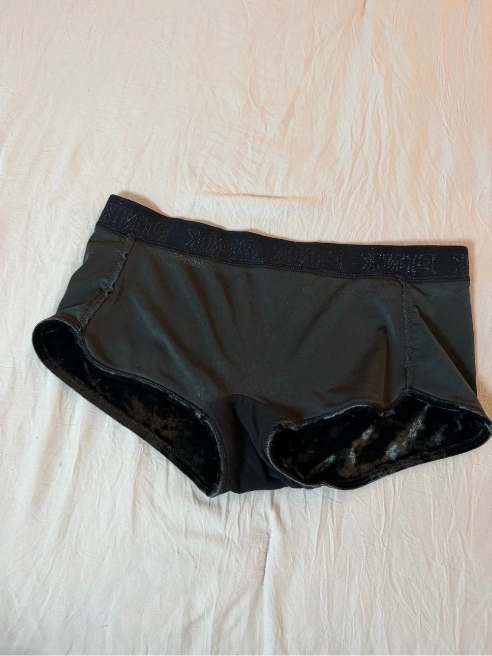 PINK Victoria's Secret Black Velvet Boyshorts with Silver Logo Waistband